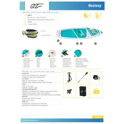 Deska SUP Aqua Glider Traveltech Set 320x79x12 cm - Bestway 65347